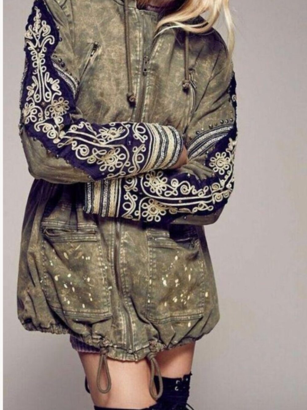 Free People Golden Quills Military Parka Large